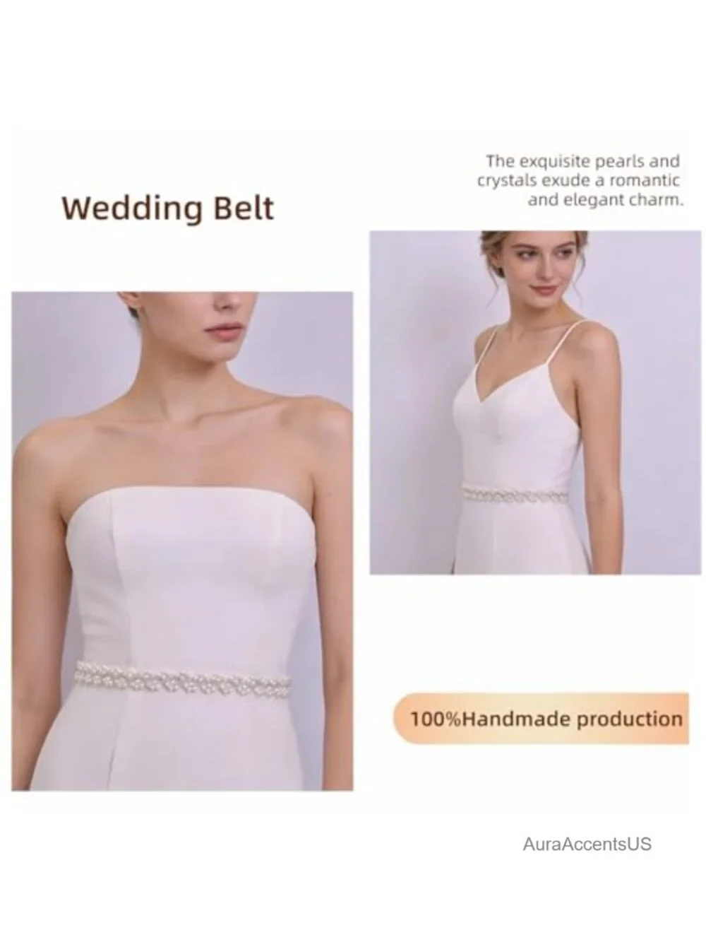 Pearl Crystal Beaded Bridal Belt with Organza Ribbon Tie